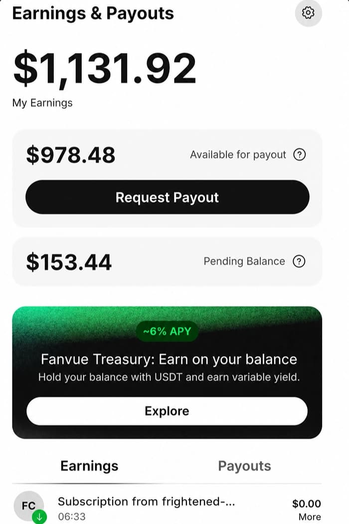 Fanvue earnings dashboard example 2