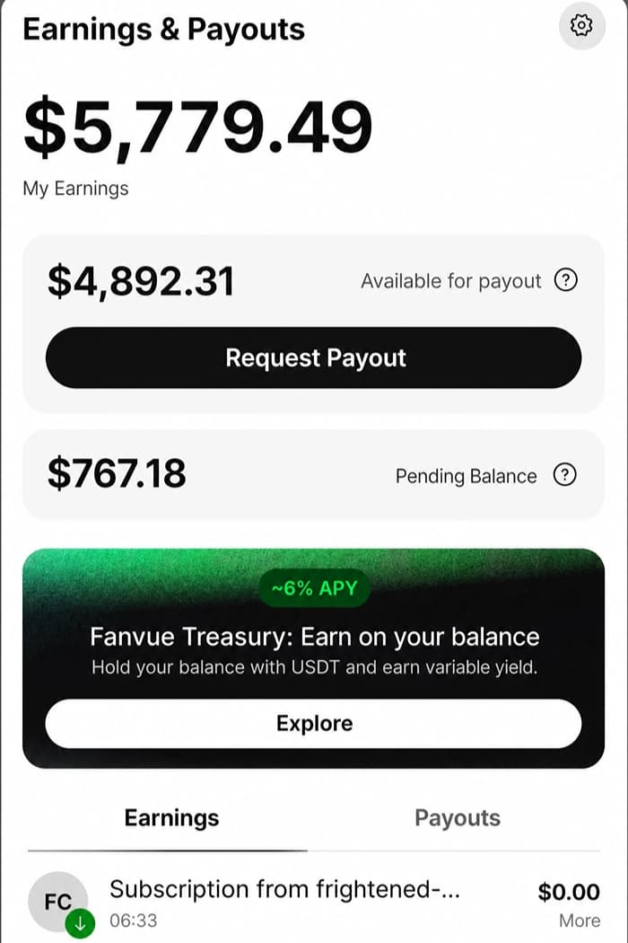 Fanvue earnings dashboard example 5